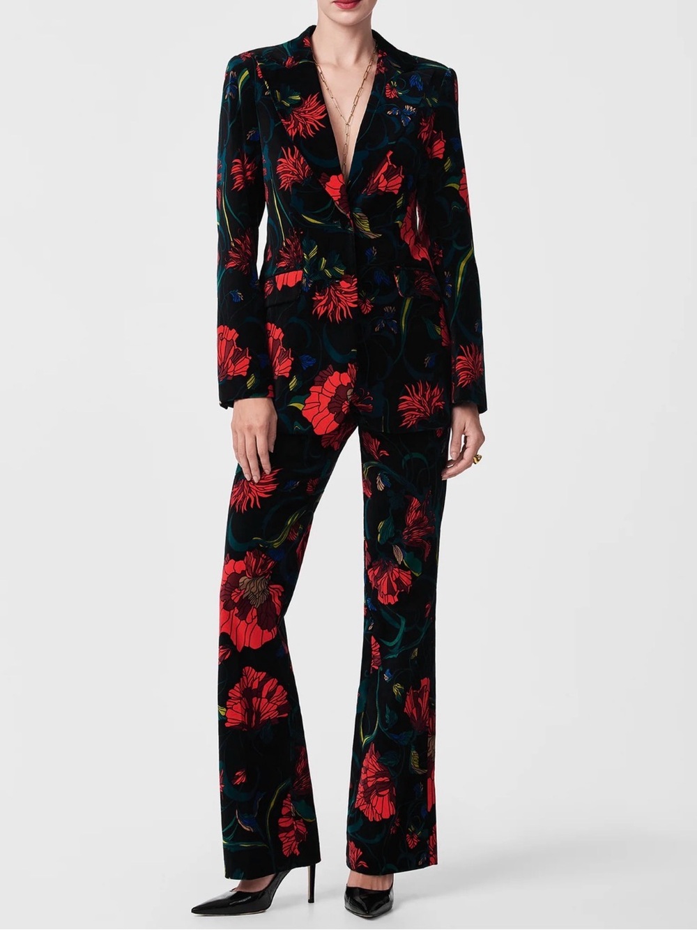 Trina Turk Velvet Floral Pant Suit Set Size 4 Holiday Cocktail Statement Piece